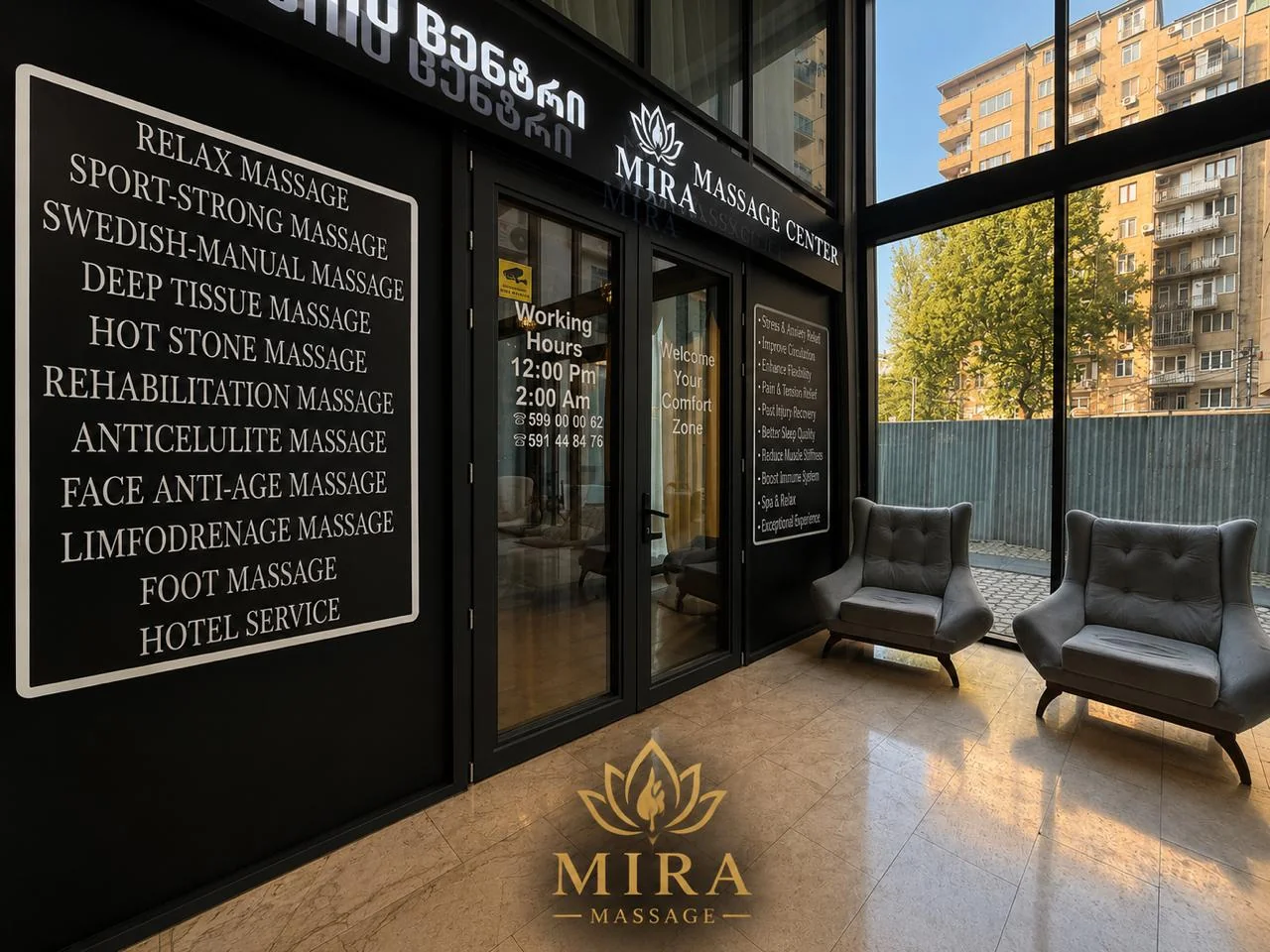 Mira Massage Center lounge seating area