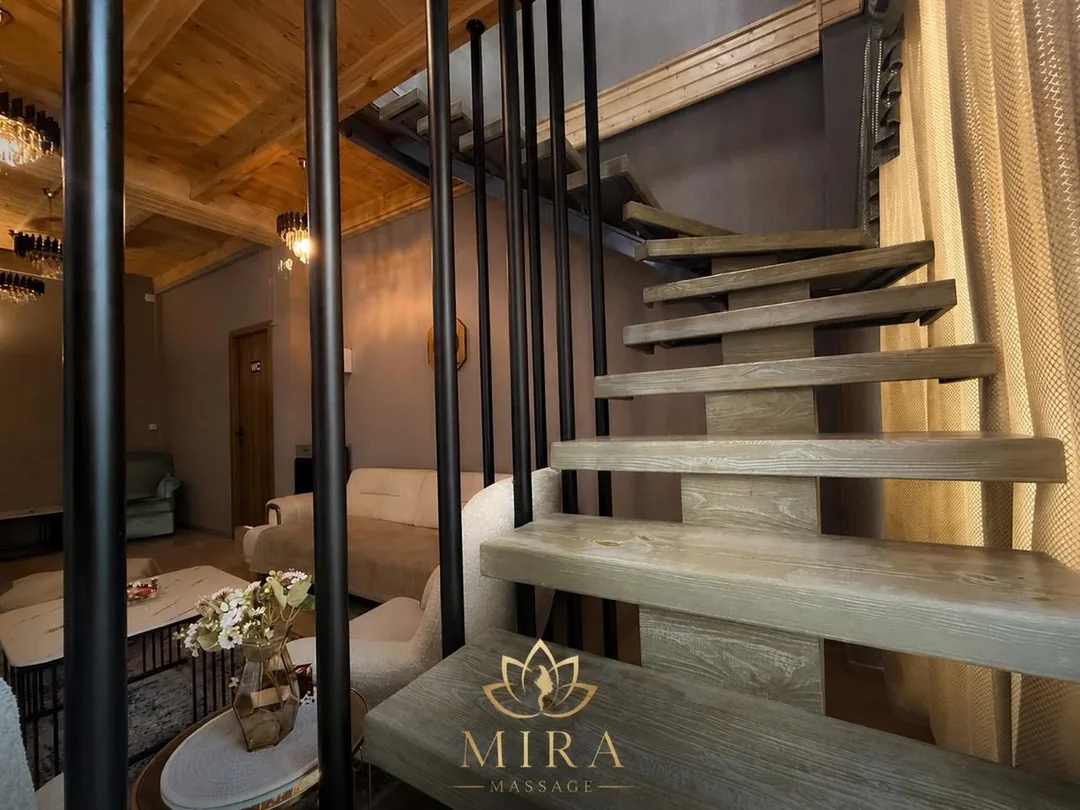 Staircase between the two floors at Mira